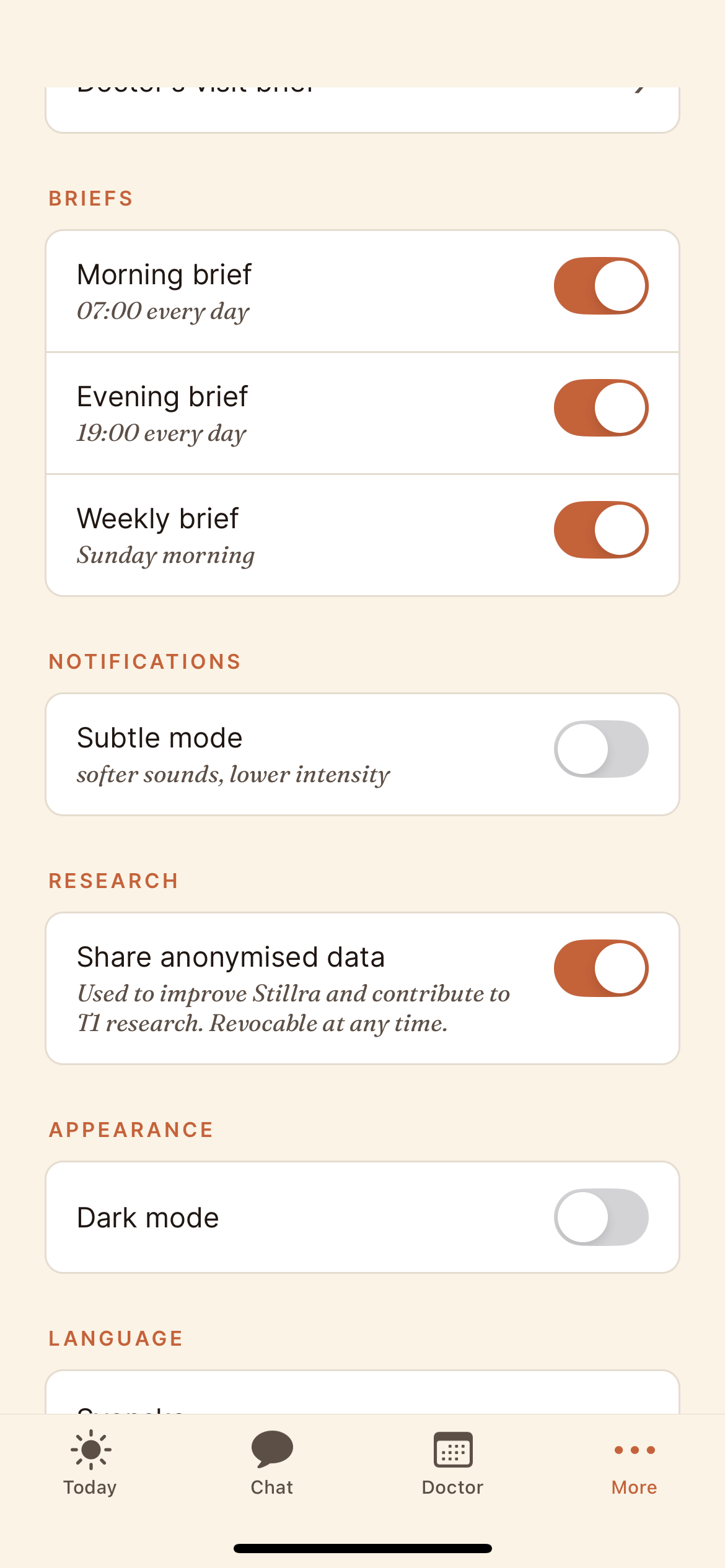 Stillra: Briefs — morning, evening, weekly