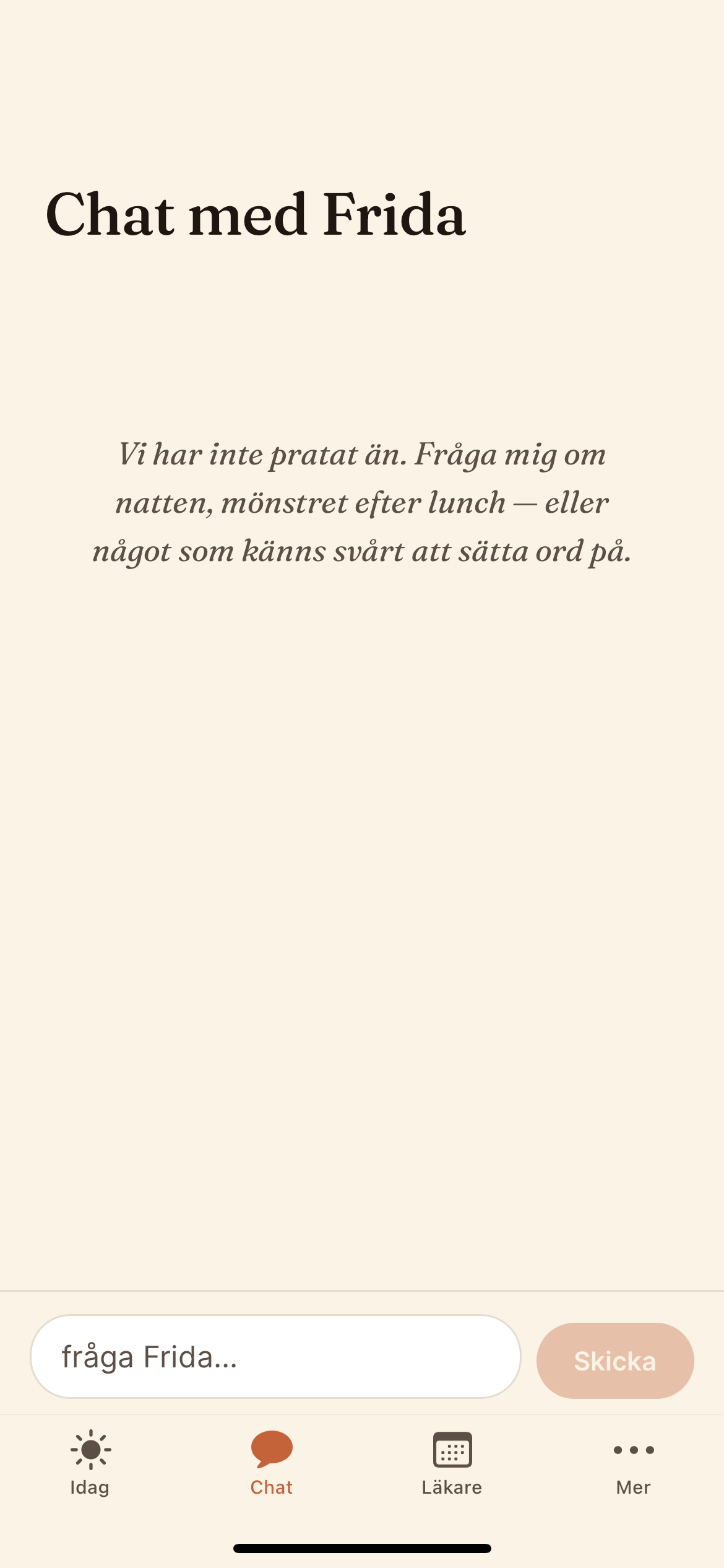 Stillra: Chat med Frida — empty state